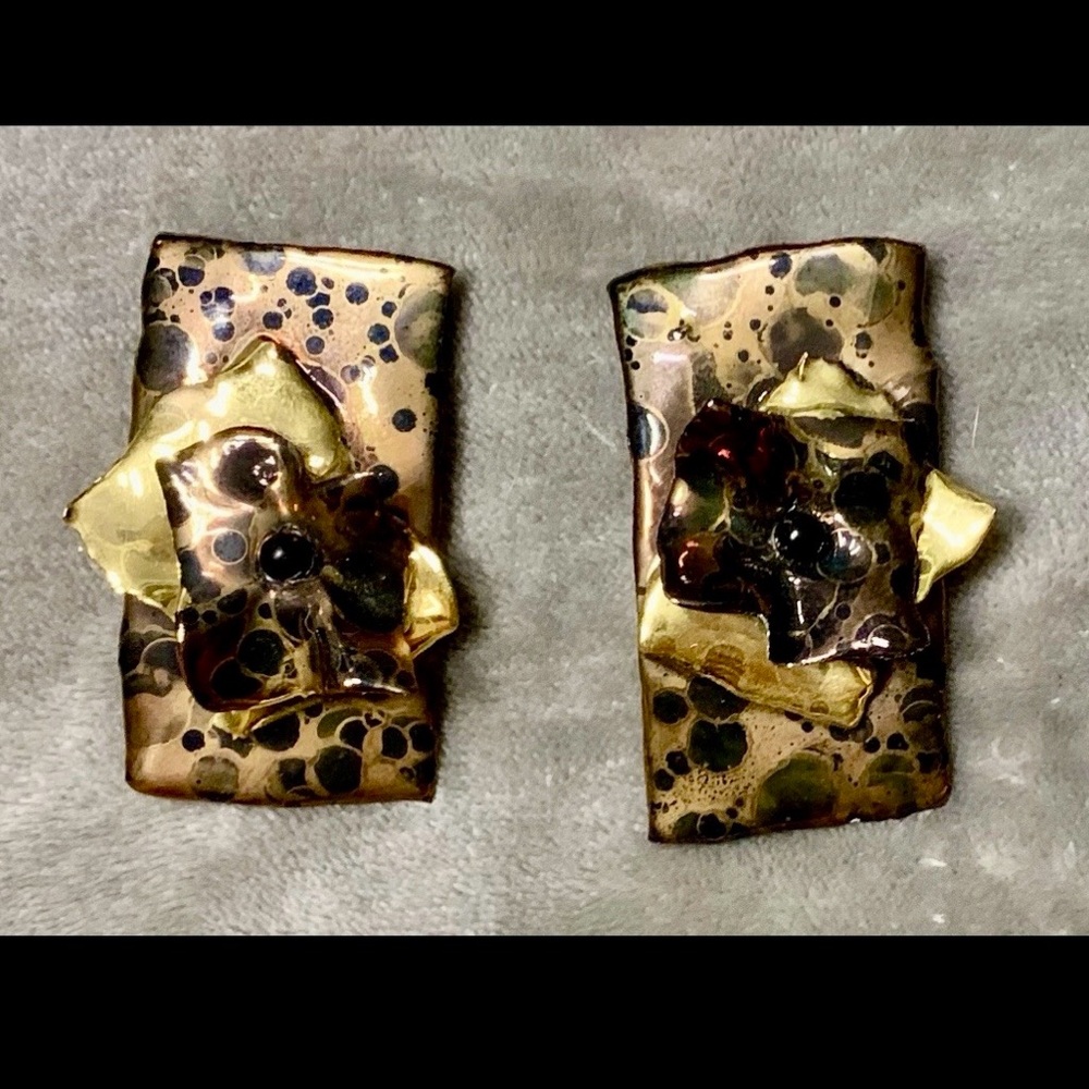 Vintage Amy Lacombe 1988 Wearable Art Statement Signed Clip On Earrings - Picture 2 of 5